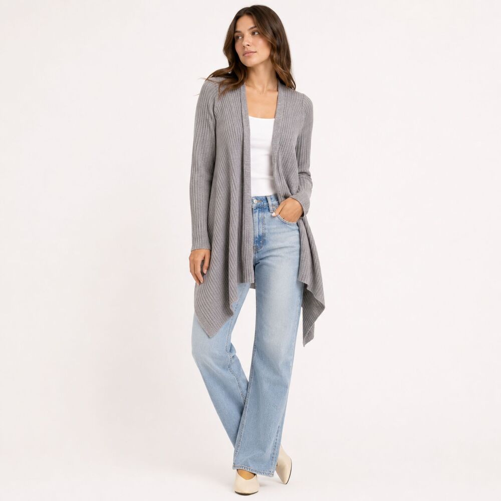 Athleta Solstice Wrap Cardigan Womens XXS Gray Layering Casual Cozy Minimal Knit